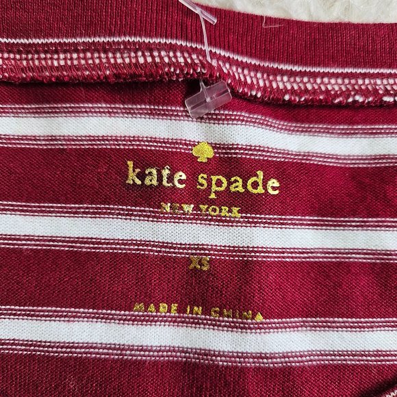 Kate Spade Women's Red Stripes Tassel Trim Crew Neck Long Sleeves Shirt Top XS - Picture 7 of 8